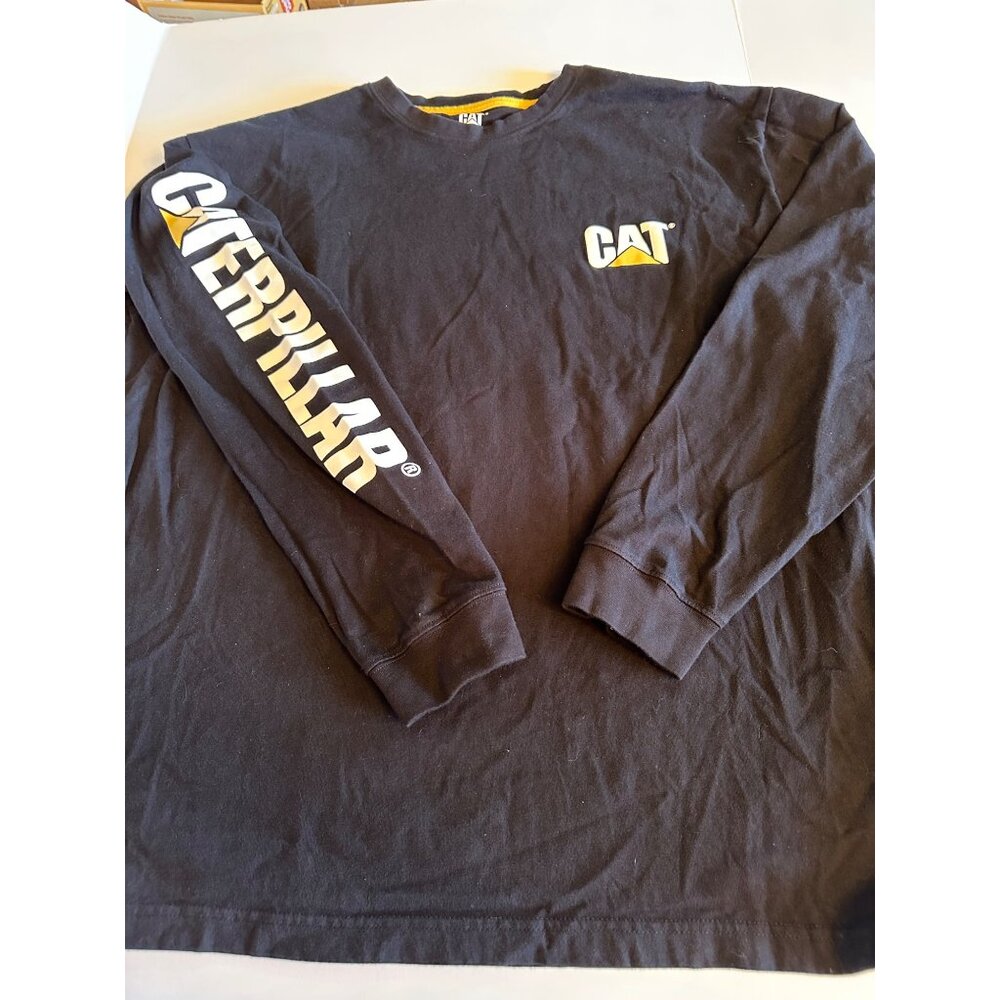 Caterpillar CAT Mens Long-Sleeve Black Shirt XL 100% Cotton Log Chest & Sleeve